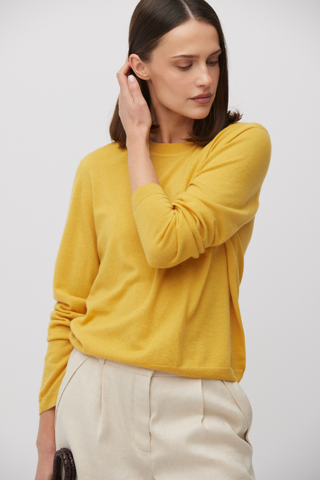 Żółta bluzka z wełny merynosowej z długim rękawem damska - Patrizia Aryton