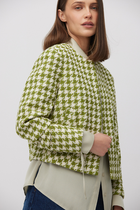 Pudełkowy żakiet z bawełny i lnu w zieloną pepitkę damski - Patrizia Aryton