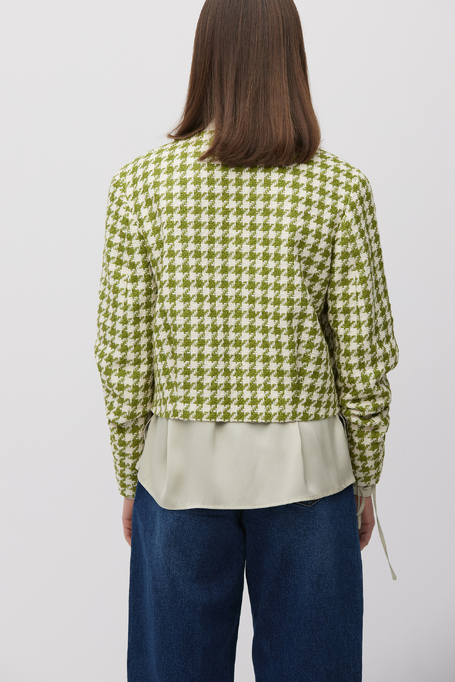 Pudełkowy żakiet z bawełny i lnu w zieloną pepitkę damski - Patrizia Aryton