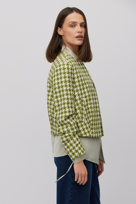 Pudełkowy żakiet z bawełny i lnu w zieloną pepitkę damski - Patrizia Aryton