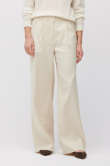 Beżowe spodnie z lnem damskie - Patrizia Aryton