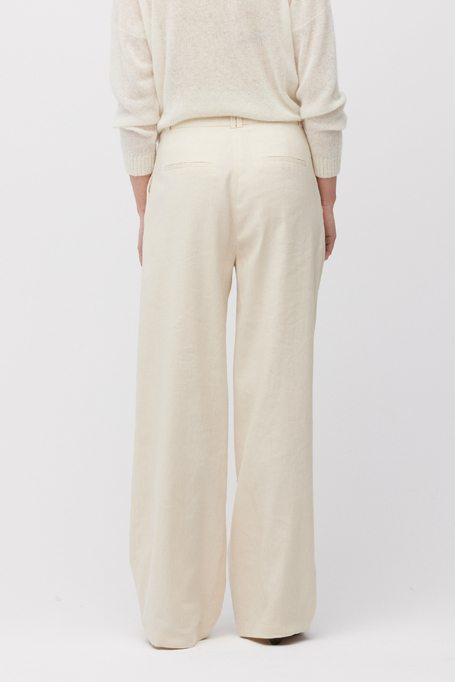 Beżowe spodnie z lnem damskie - Patrizia Aryton