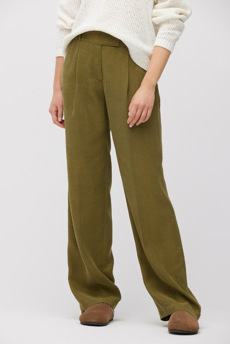 Zielone spodnie z lnu i lyocellu do garnituru damskie - Patrizia Aryton