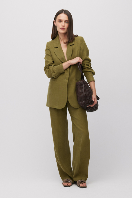 Zielone spodnie z lnu i lyocellu do garnituru damskie - Patrizia Aryton