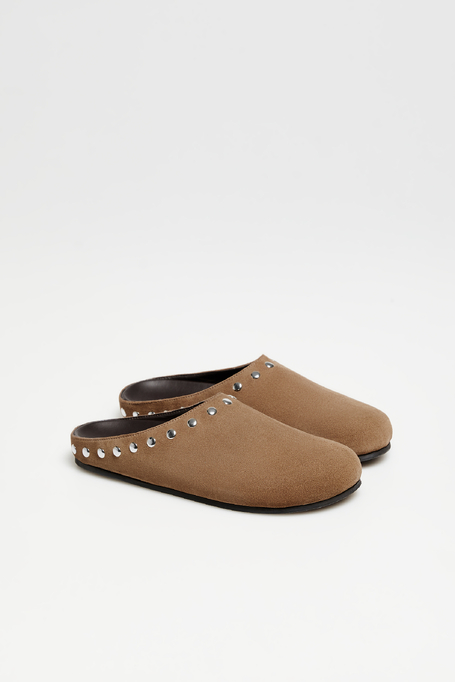 Brązowe zamszowe klapki damskie - Patrizia Aryton