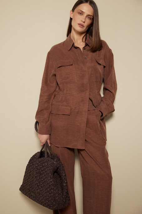 Brązowy żakiet z lnu i lyocellu damski - Patrizia Aryton