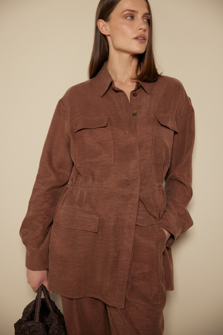 Brązowy żakiet z lnu i lyocellu damski - Patrizia Aryton
