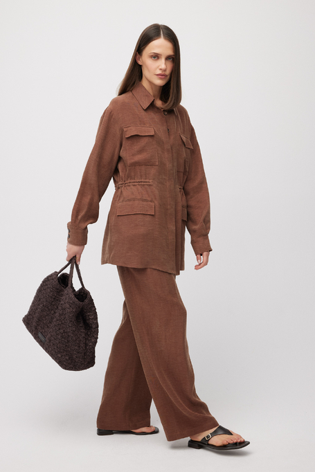 Brązowy żakiet z lnu i lyocellu damski - Patrizia Aryton