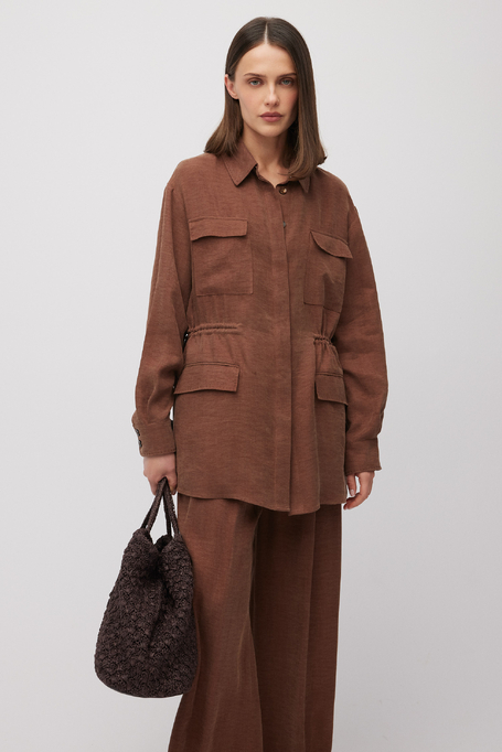 Brązowy żakiet z lnu i lyocellu damski - Patrizia Aryton