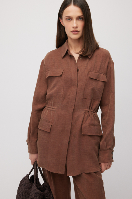 Brązowy żakiet z lnu i lyocellu damski - Patrizia Aryton