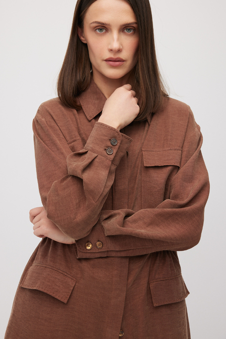 Brązowy żakiet z lnu i lyocellu damski - Patrizia Aryton