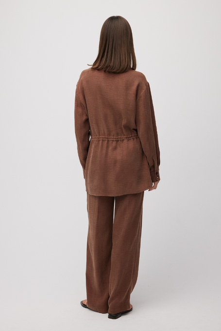 Brązowy żakiet z lnu i lyocellu damski - Patrizia Aryton