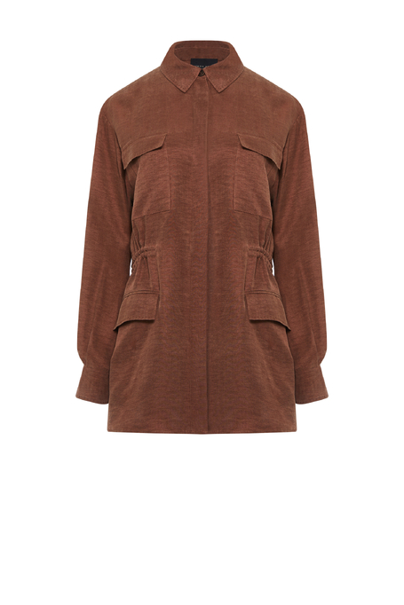 Brązowy żakiet z lnu i lyocellu damski - Patrizia Aryton