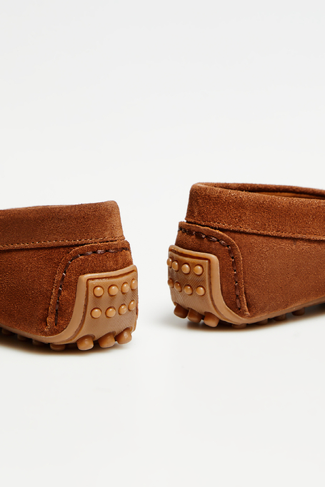 Zamszowe brązowe loafersy z kokardą damskie - Patrizia Aryton