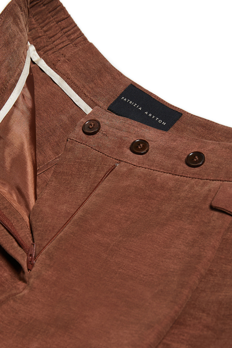 Szerokie brązowe spodnie z mieszanki lnu i lyocellu damskie - Patrizia Aryton