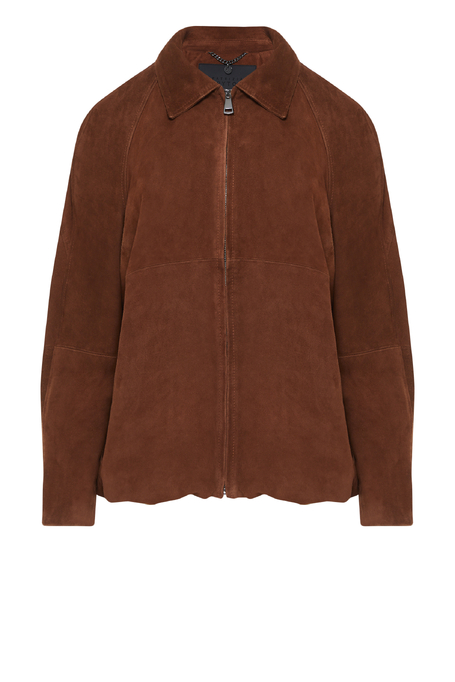 Brązowa kurtka ze skóry zamszowej damska - Patrizia Aryton Brązowa kurtka ze skóry zamszowej damska - Patrizia Aryton