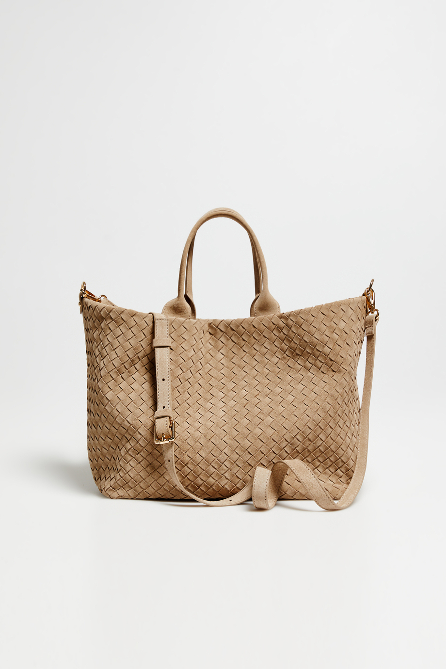 Beżowa torba shopper z plecionej skóry damska - Patrizia Aryton Beżowa torba shopper z plecionej skóry damska - Patrizia Aryton