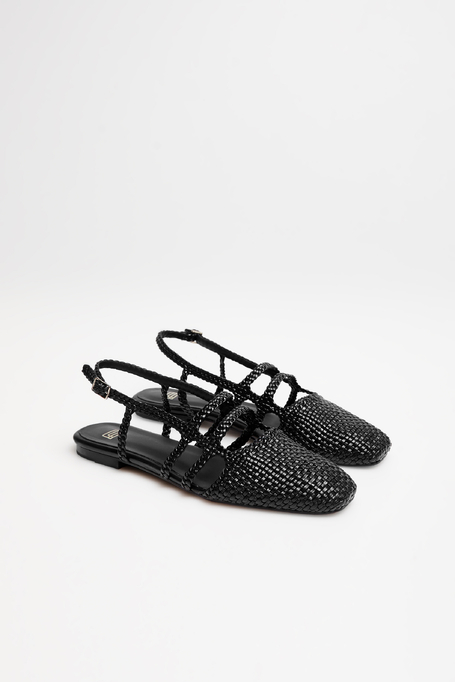 Czarne buty sling back ze skóry plecionej damskie - Patrizia Aryton