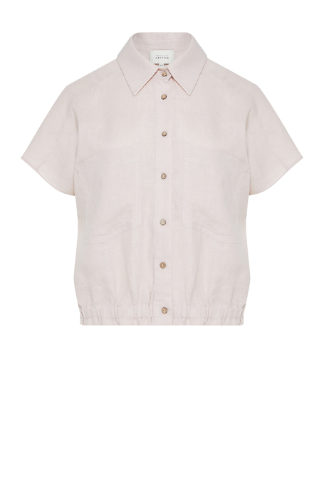 Bluzka z lnu w pudrowym różu damska - Patrizia Aryton