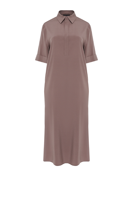 Beżowa midi sukienka koszulowa z jedwabiu - Patrizia Aryton