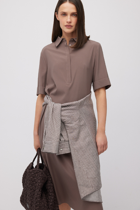 Beżowa midi sukienka koszulowa z jedwabiu - Patrizia Aryton