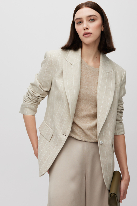 Bawełniano-lniany żakiet beżowy w tenis