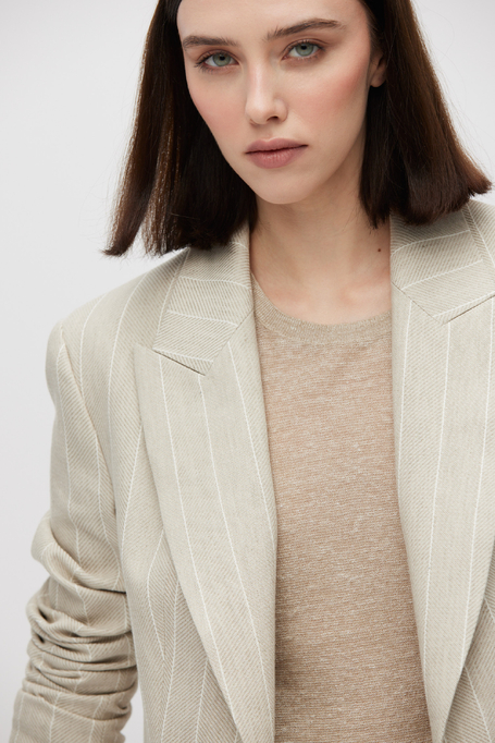 Bawełniano-lniany żakiet beżowy w tenis