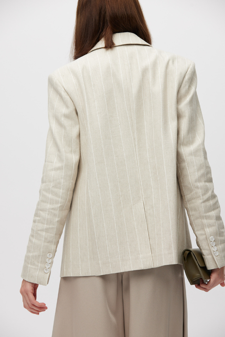 Bawełniano-lniany żakiet beżowy w tenis