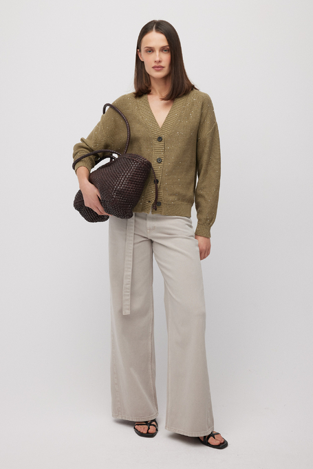 Zielony dzianinowy kardigan z lnem