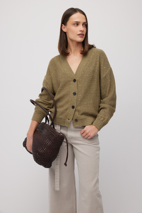 Zielony dzianinowy kardigan z lnem