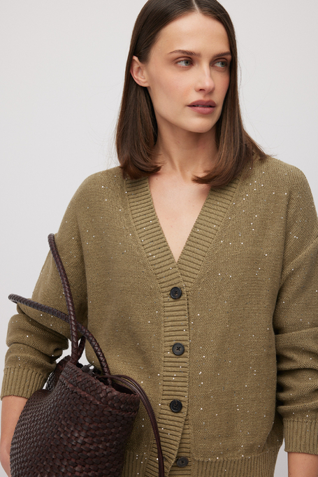 Zielony dzianinowy kardigan z lnem