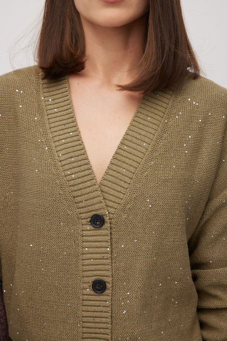 Zielony dzianinowy kardigan z lnem