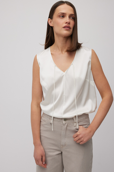 Biały top z jedwabiu damski - Patrizia Aryton
