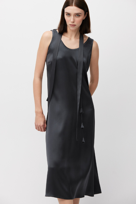 Jedwabna szara sukienka midi z chwostami - Patrizia Aryton