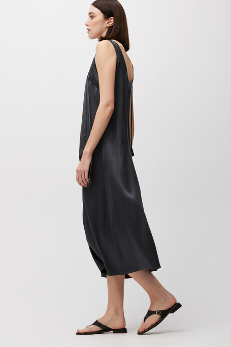 Jedwabna szara sukienka midi z chwostami - Patrizia Aryton