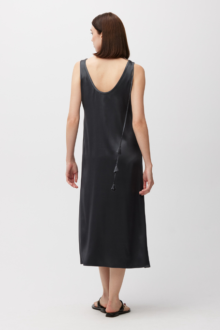 Jedwabna szara sukienka midi z chwostami - Patrizia Aryton