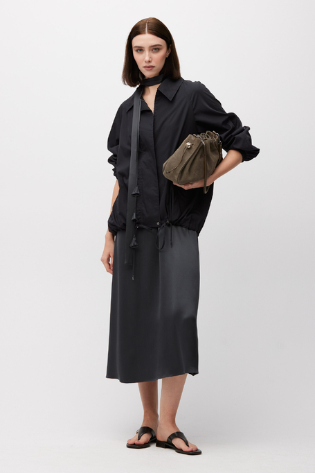 Jedwabna szara sukienka midi z chwostami - Patrizia Aryton