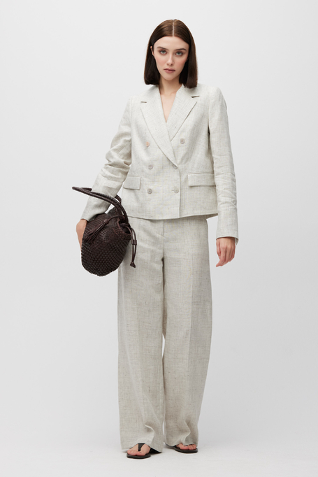 Beżowy lniany żakiet do garnituru damski - Patrizia Aryton