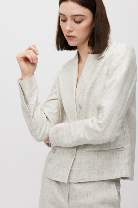 Beżowy lniany żakiet do garnituru damski - Patrizia Aryton
