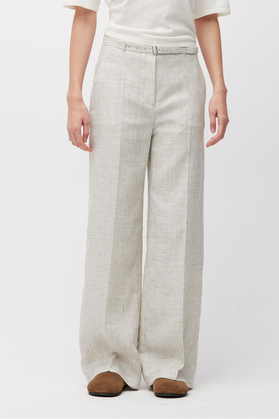 Szerokie beżowe spodnie do garnituru damskie - Patrizia Aryton Szerokie beżowe spodnie do garnituru damskie - Patrizia Aryton