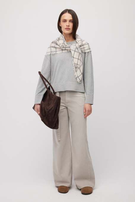 Szara bluzka z bawełną i jedwabiem damska - Patrizia Aryton