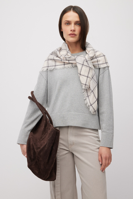 Szara bluzka z bawełną i jedwabiem damska - Patrizia Aryton