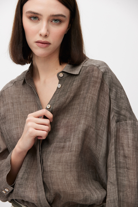 Brązowa luźna koszula z ramii damska - Patrizia Aryton