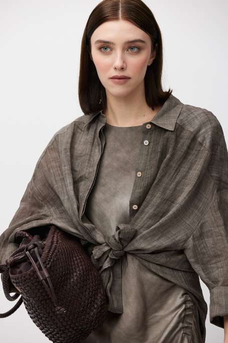 Brązowa luźna koszula z ramii damska - Patrizia Aryton