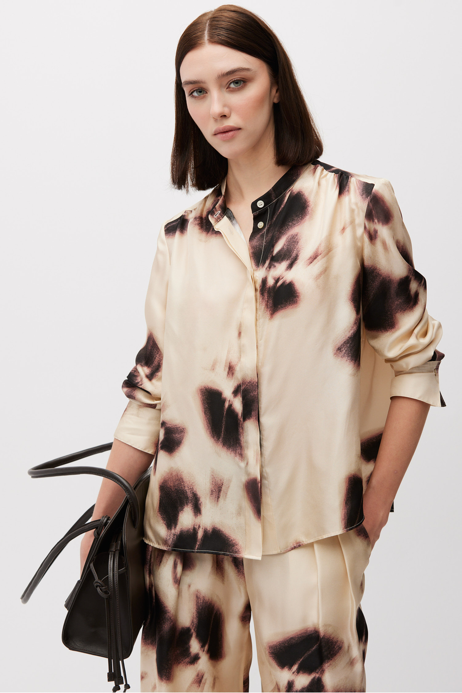 Jedwabna luźna koszula w deseń damska - Patrizia Aryton Jedwabna luźna koszula w deseń damska - Patrizia Aryton