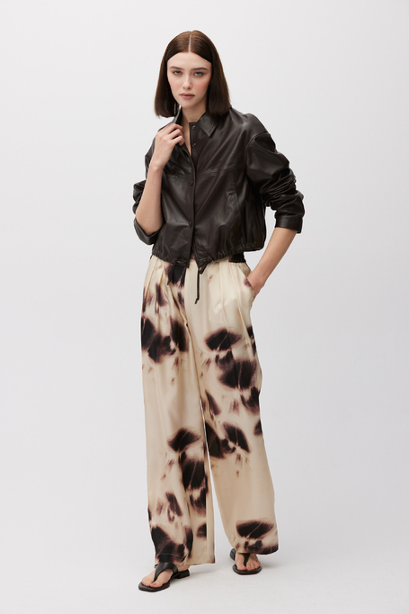 Szerokie jedwabne spodnie w deseń damskie - Patrizia Aryton