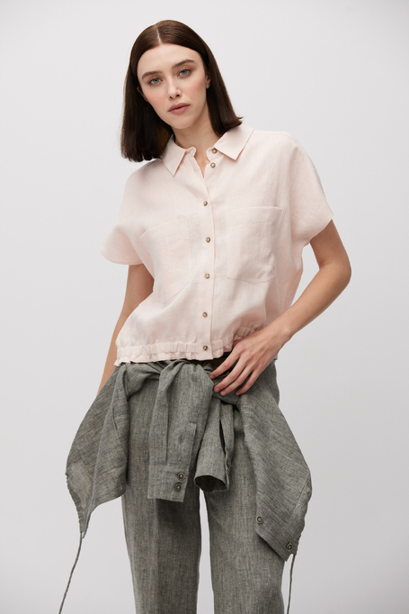 Bluzka z lnu w pudrowym różu damska - Patrizia Aryton
