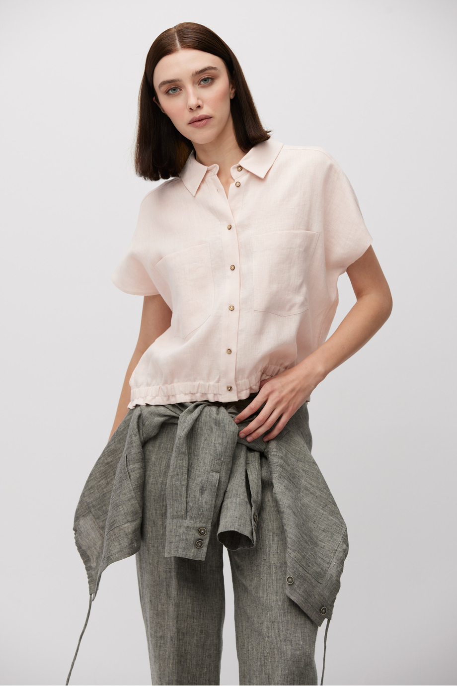 Bluzka z lnu w pudrowym różu Bluzka z lnu w pudrowym różu