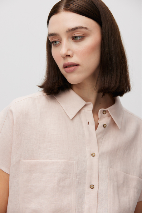 Bluzka z lnu w pudrowym różu damska - Patrizia Aryton