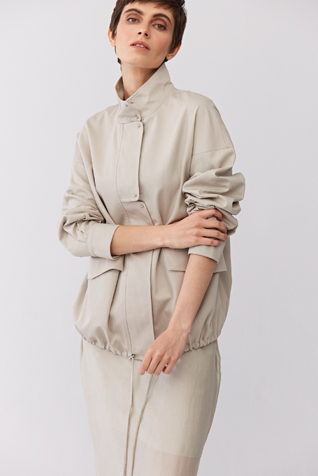 Bawełniana beżowa kurtka ze stójką damska - Patrizia Aryton